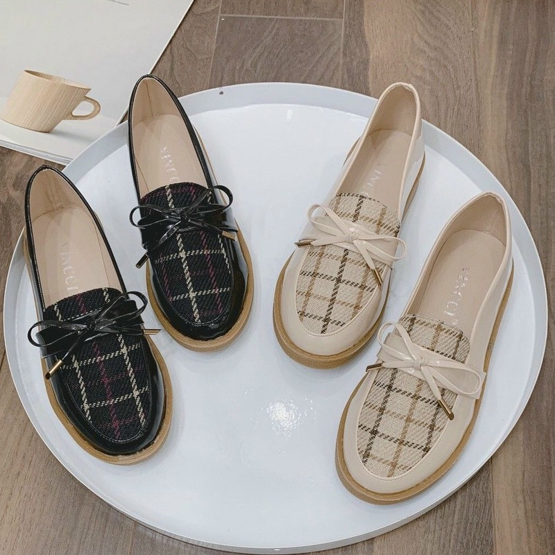 Giày lười nữ Hàn Quốc phong cách Gucci gắn nơ duyên dáng