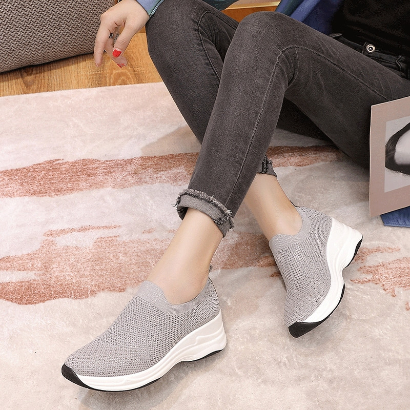 Giày lười nữ Hàn Quốc vải dệt cổ chun thoáng khí