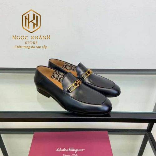 Giày lười Salvatore Ferragamo nam chính hãng da bóng màu đen