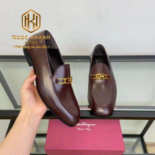 Giày lười Salvatore Ferragamo nam chính hãng da bóng màu nâu