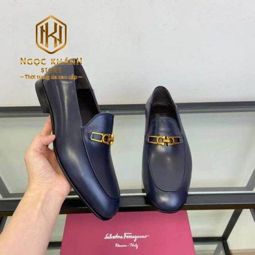 Giày lười Salvatore Ferragamo nam chính hãng da bóng màu xanh