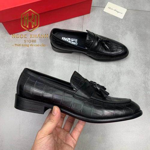 Giày lười Salvatore Ferragamo nam chính hãng da rạn đính nơ
