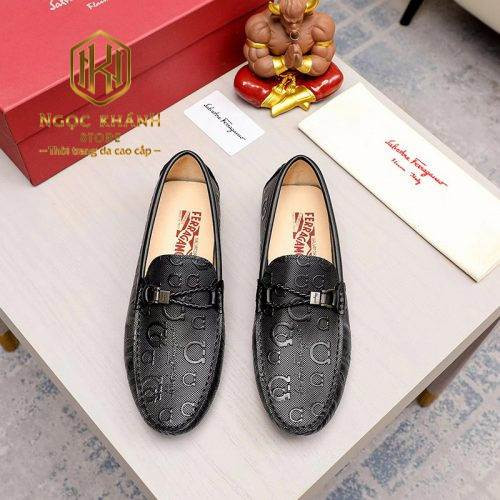 Giày lười Salvatore Ferragamo nam chính hãng dập logo chữ khóa lệch