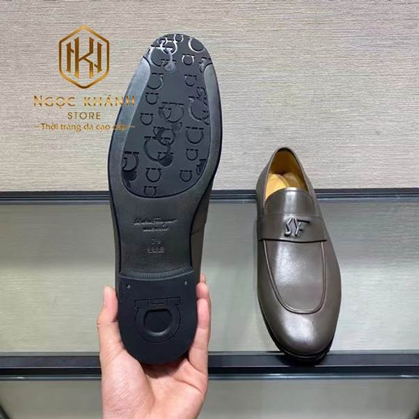 Giày lười Salvatore Ferragamo nam chính hãng đế cao màu xám