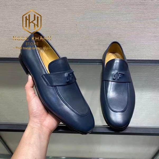 Giày lười Salvatore Ferragamo nam chính hãng đế cao màu xanh