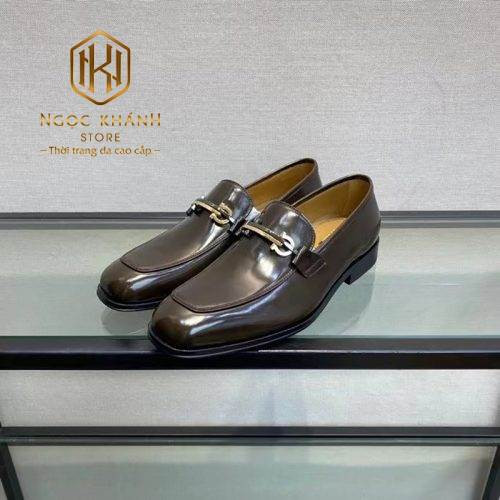 Giày lười Salvatore Ferragamo nam chính hãng màu nâu bóng thanh ngang