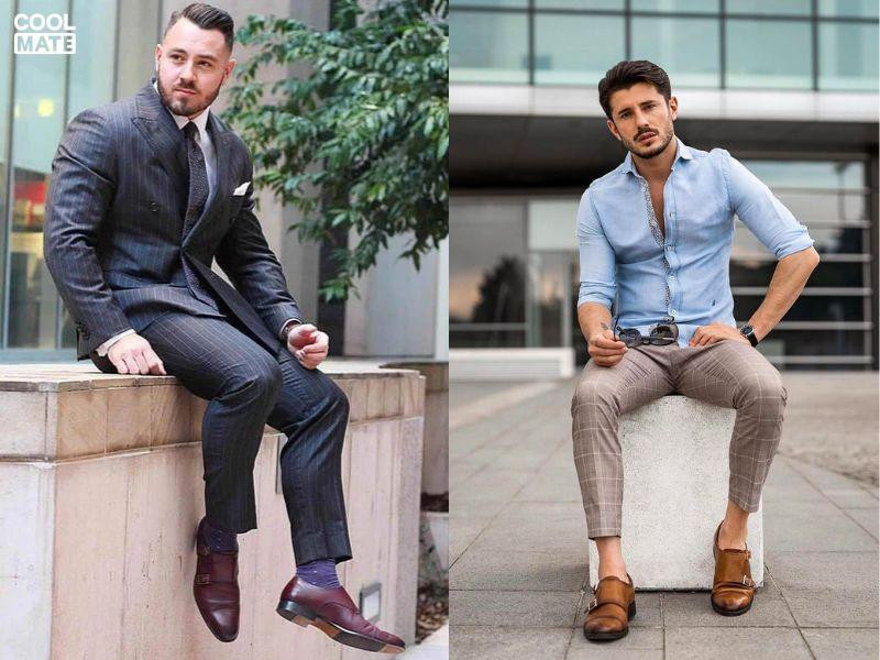 Giày Monk Strap màu nâu đất kết hợp quần âu, toát lên vẻ sang trọng, phá cách cho quý ông.