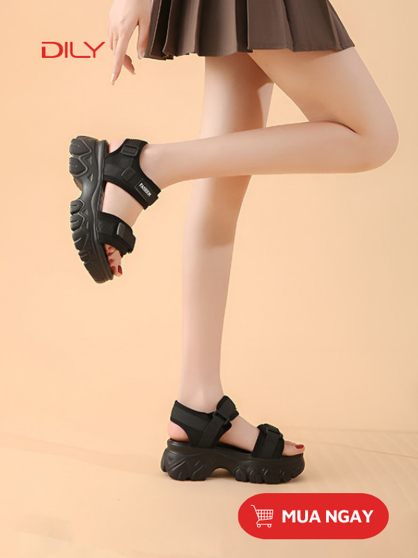 Giày sandal đế cao quai chéo năng động màu trắng