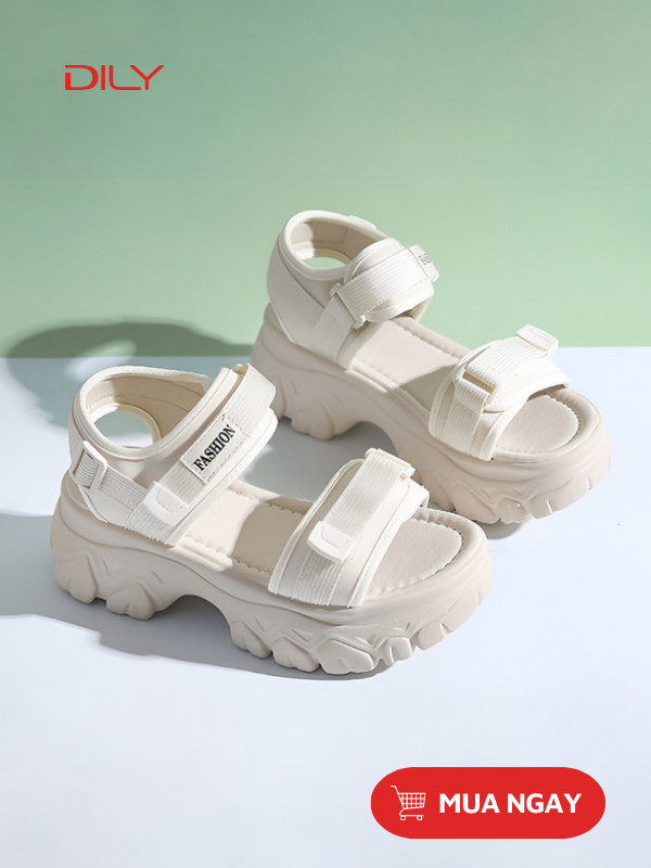 Giày sandal đế cao quai ngang màu đen, phù hợp đi học, đi làm