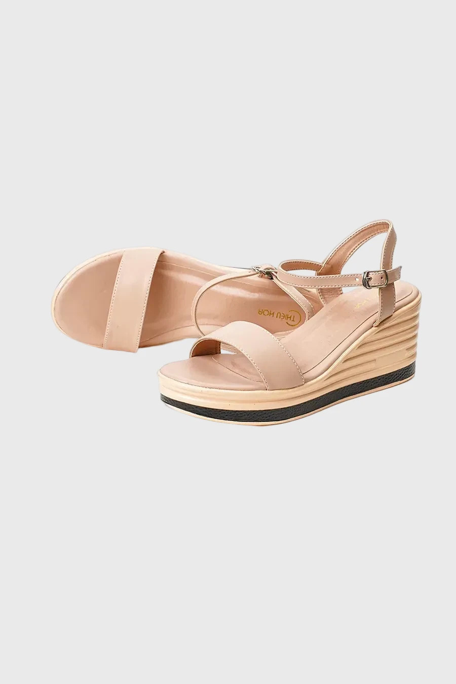 Giày sandal đế xuồng da Microfiber màu be cao cấp 7cm, phù hợp cho phụ nữ U50