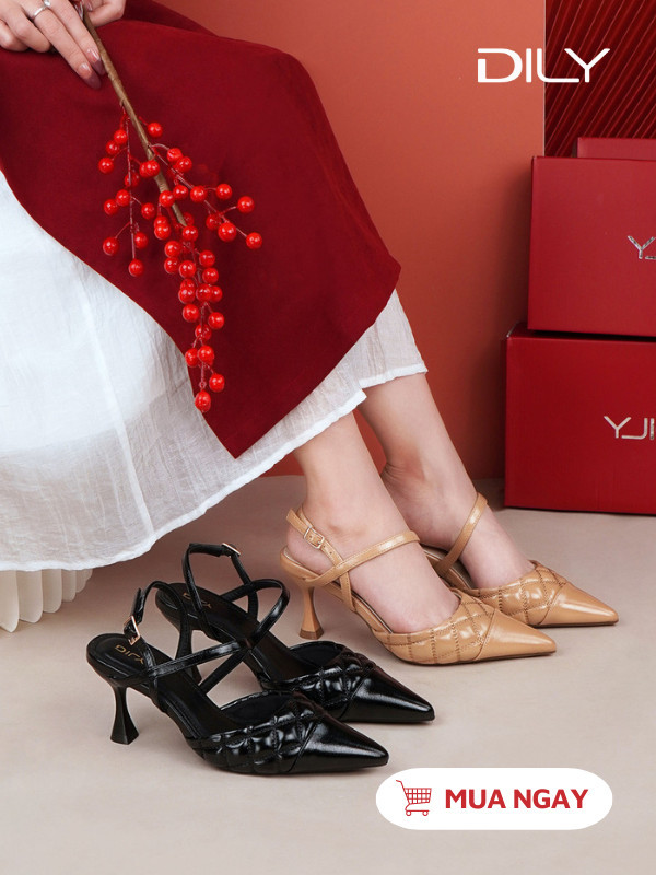 Giày Slingback mũi nhọn thêu chỉ, phong cách sang trọng và tinh tế