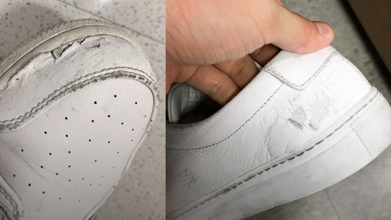 Giày sneaker da bị tróc nhẹ ở mũi giày, cần được sửa chữa