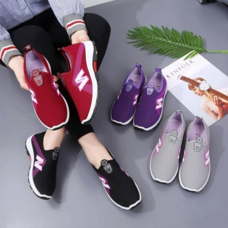 Giày sneaker không dây nữ basic màu trắng xám