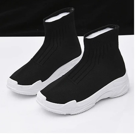 Giày sneaker không dây nữ cổ cao màu be phong cách