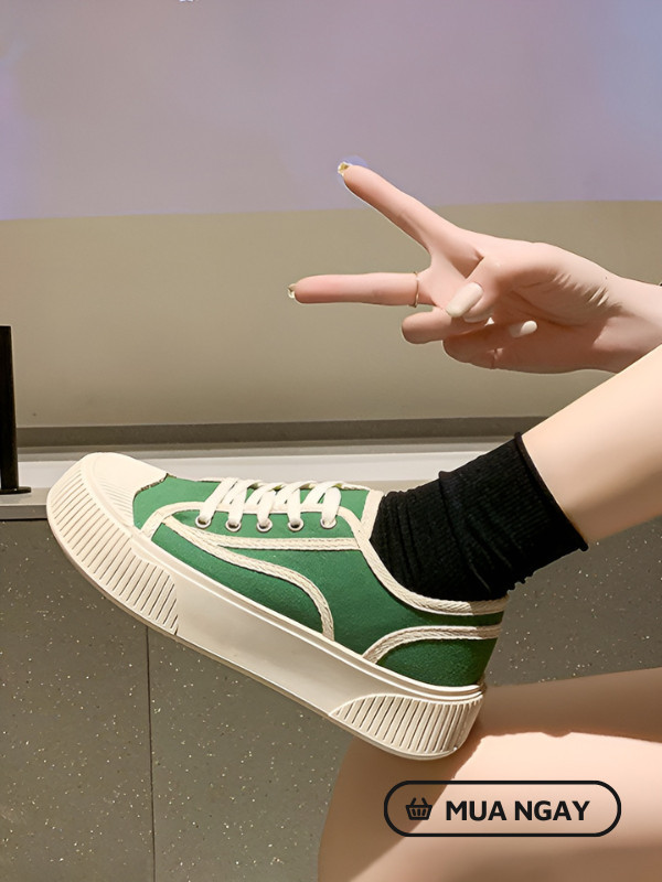 Giày sneaker nữ vải canvas màu xanh