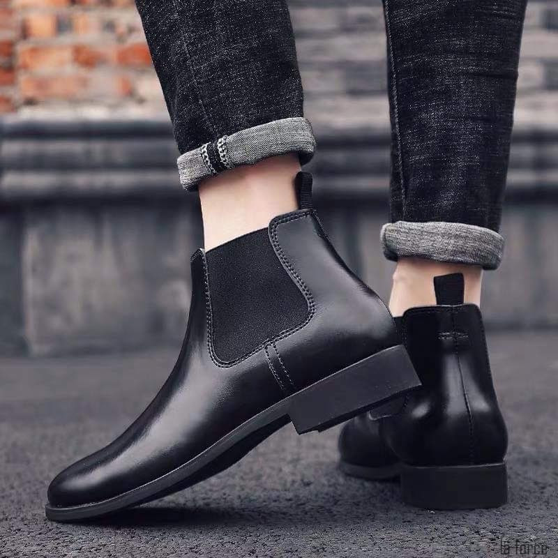 Giày tây cổ cao nam Chelsea boot da bóng đen lịch lãm