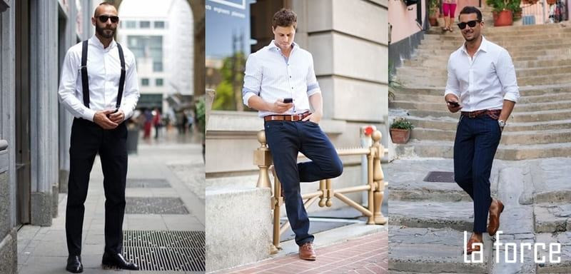 Giày tây nâu lịch lãm kết hợp áo sơ mi và quần tây