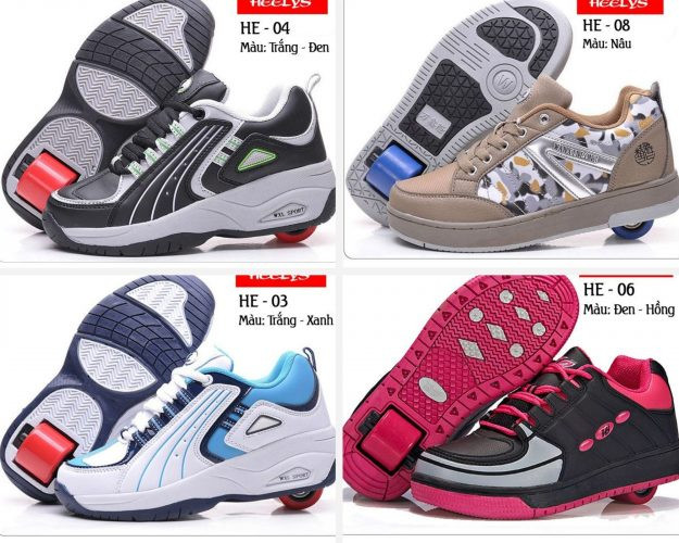 Giày thể thao bánh xe màu đen với một bánh ở gót chân