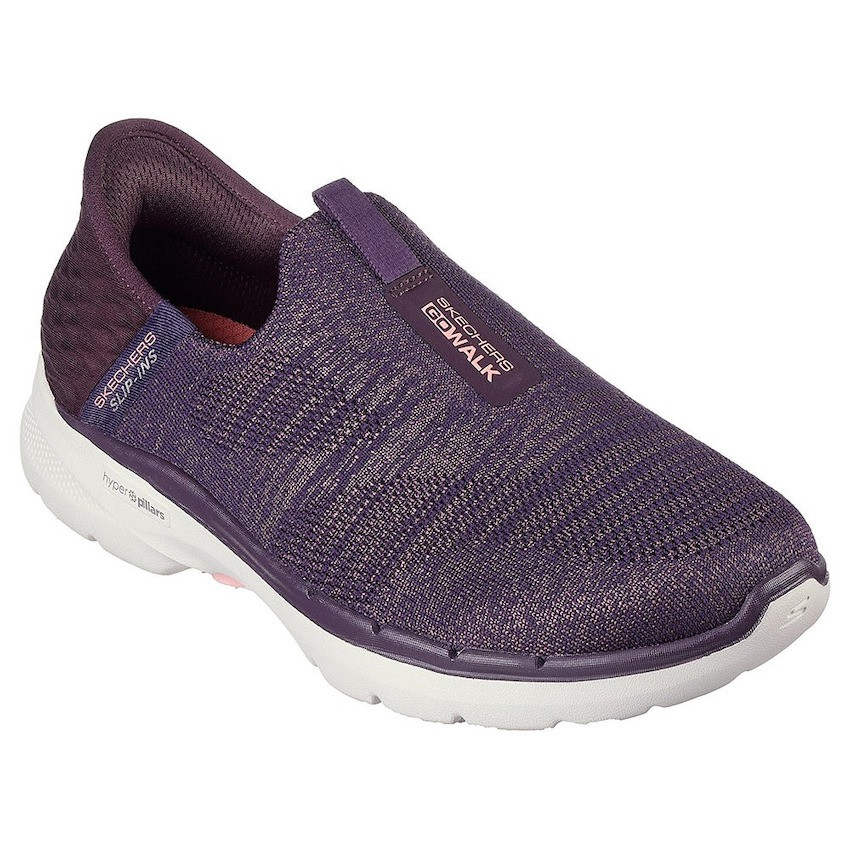 Giày thể thao đi bộ nữ Skechers Slip-ins GOwalk 6 màu tím đậm, tiện lợi không dây buộc