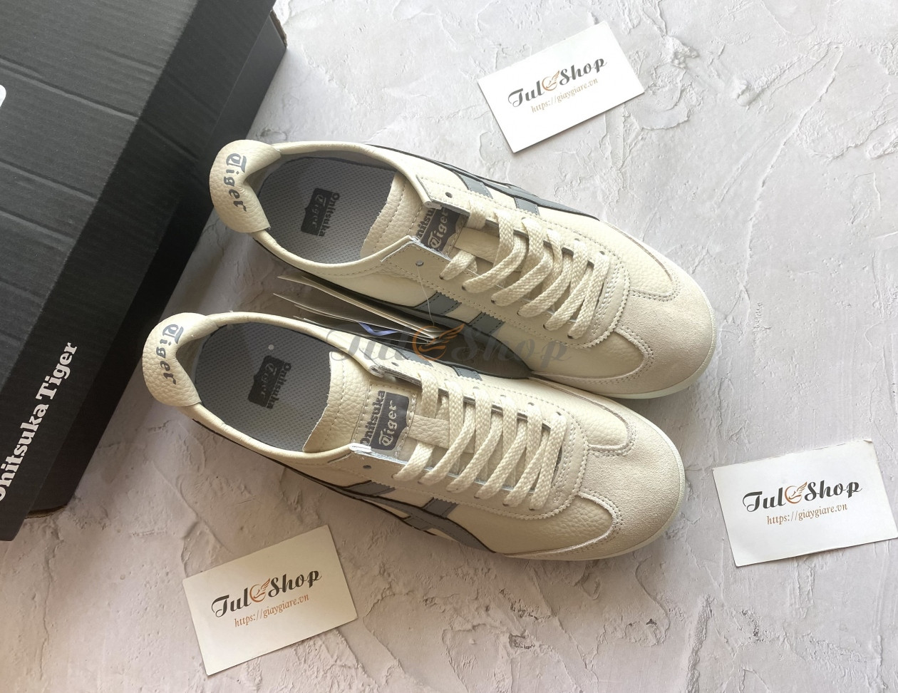 Giày Tiger Onitsuka nữ Mexico 66 trắng xám nhẹ nhàng