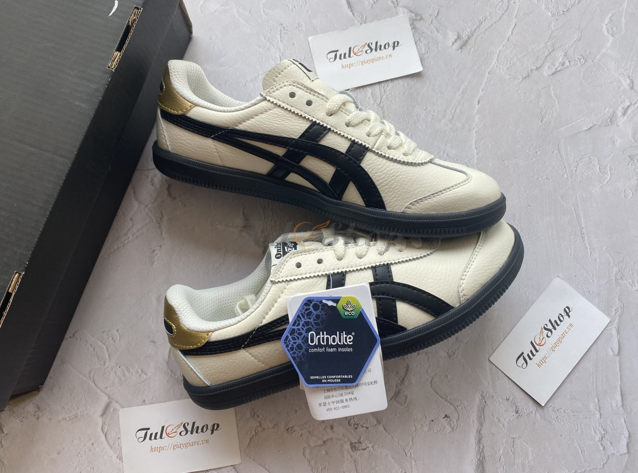 Giày Tiger Onitsuka nữ Tokuten màu trắng, đen và vàng gold
