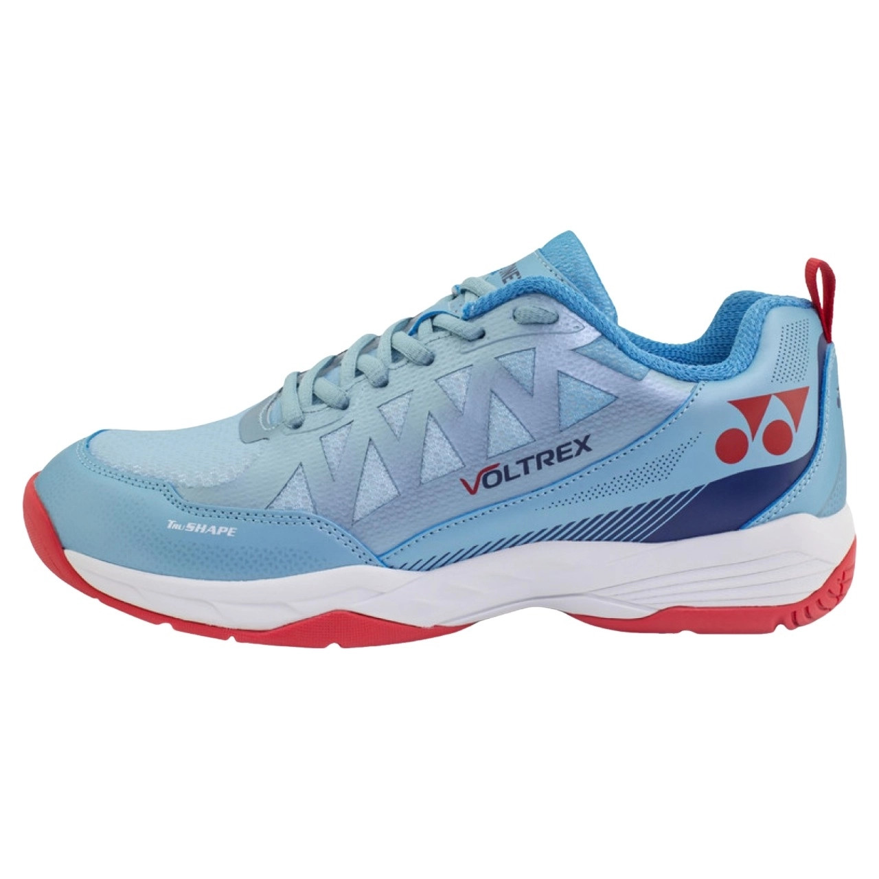 Giày Yonex Voltrex với phối màu xanh dương và đỏ trẻ trung, năng động trên sân