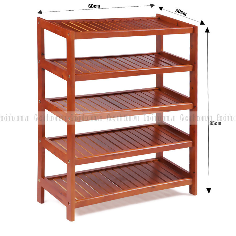 góc nhìn cận cảnh chất liệu gỗ cao su tự nhiên của kệ để giày dép 5 tầng