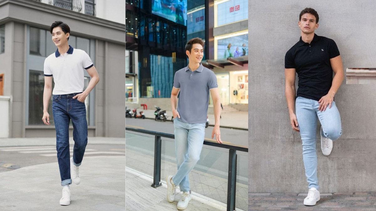 Gợi ý phối đồ nam với áo polo quần jean và sneaker