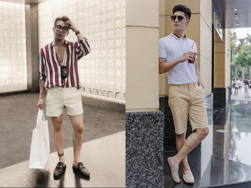 Gợi ý phối đồ với giày sục nam và quần short cá tính.