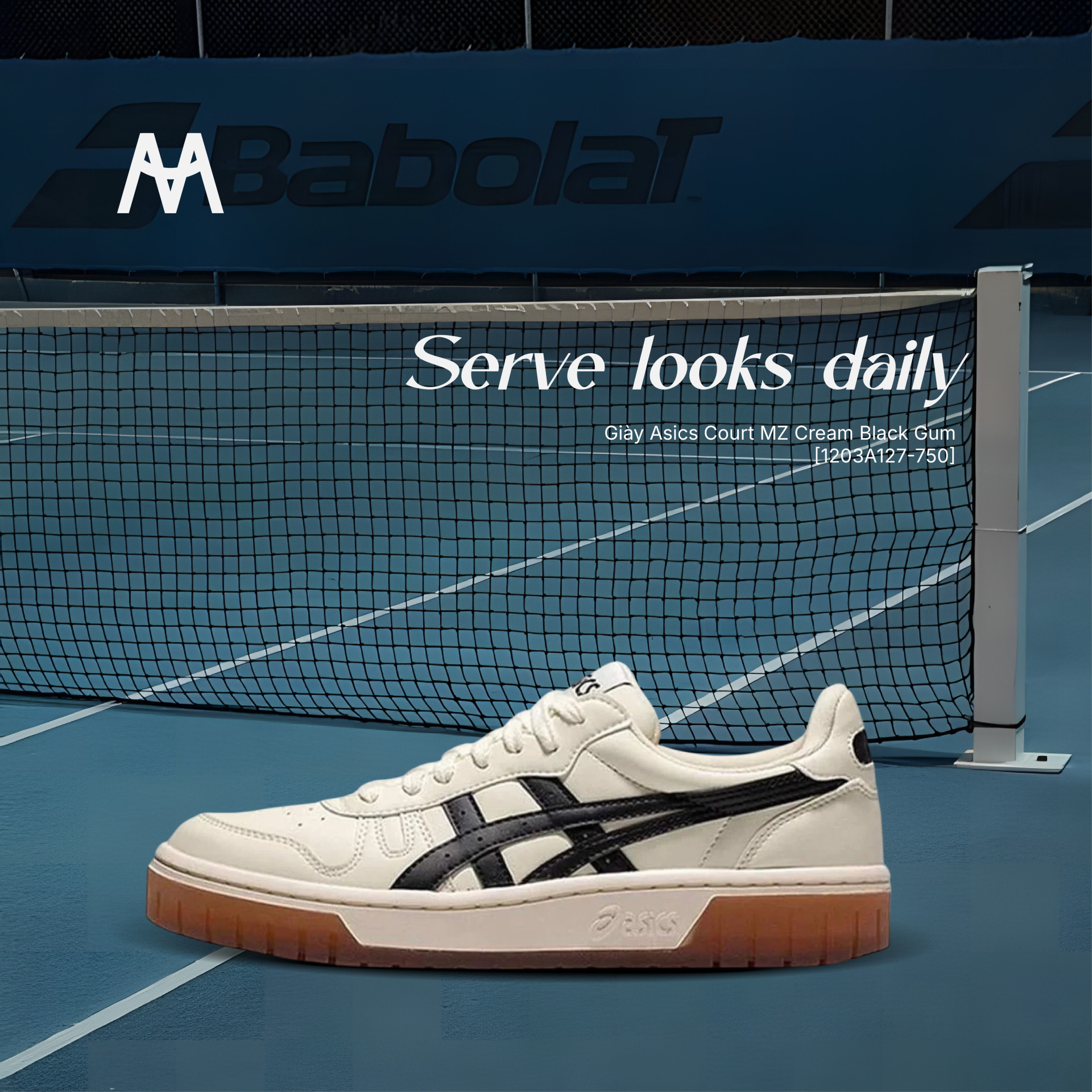 hình ảnh cận cảnh giày asics court mz, chi tiết đế gum