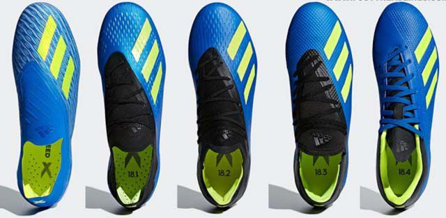 Hình ảnh chi tiết các dòng giày đá bóng Adidas X18, với từng phân khúc riêng biệt