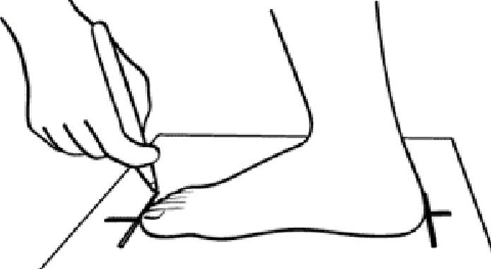 Hình ảnh minh họa các bước đo chiều dài bàn chân để xác định size giày chuẩn.