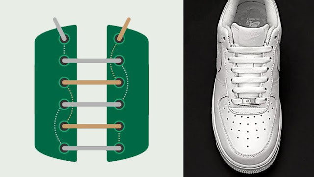 Hình ảnh minh họa cách buộc dây giày sneaker thẳng hàng, giấu dây gọn gàng và thẩm mỹ