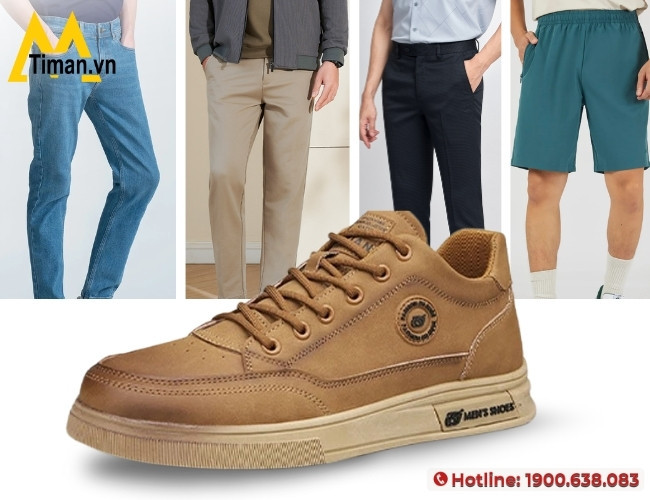 Hình ảnh một người đàn ông với nhiều phong cách phối đồ khác nhau cùng giày sneaker nâu cho nam, từ casual đến smart casual