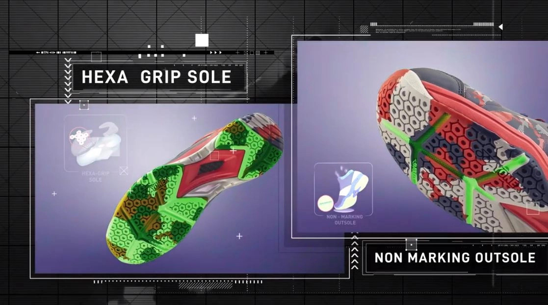 Họa tiết HexaGrip SOLE tăng cường độ bám của giày Yonex Arma Force