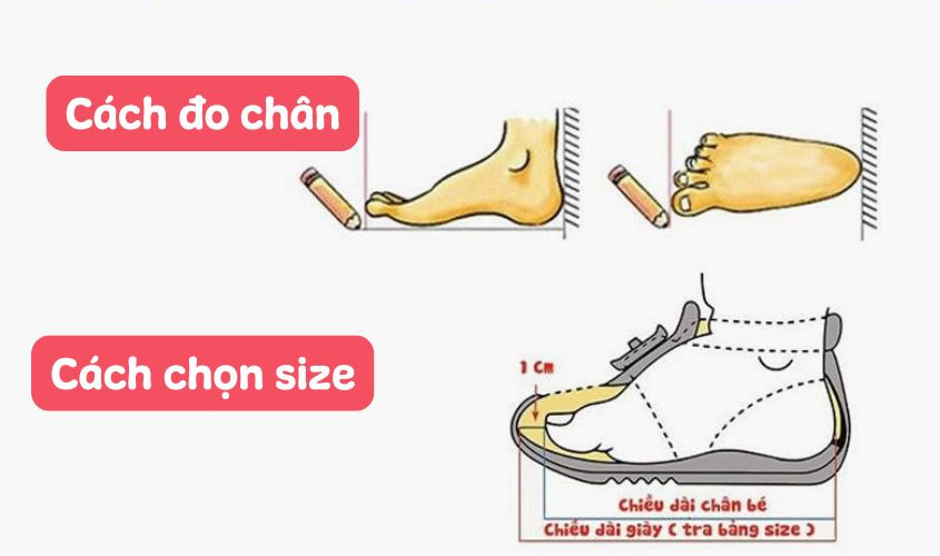 Hướng dẫn đo chiều dài bàn chân bé đứng trên giấy để xác định size giày chính xác