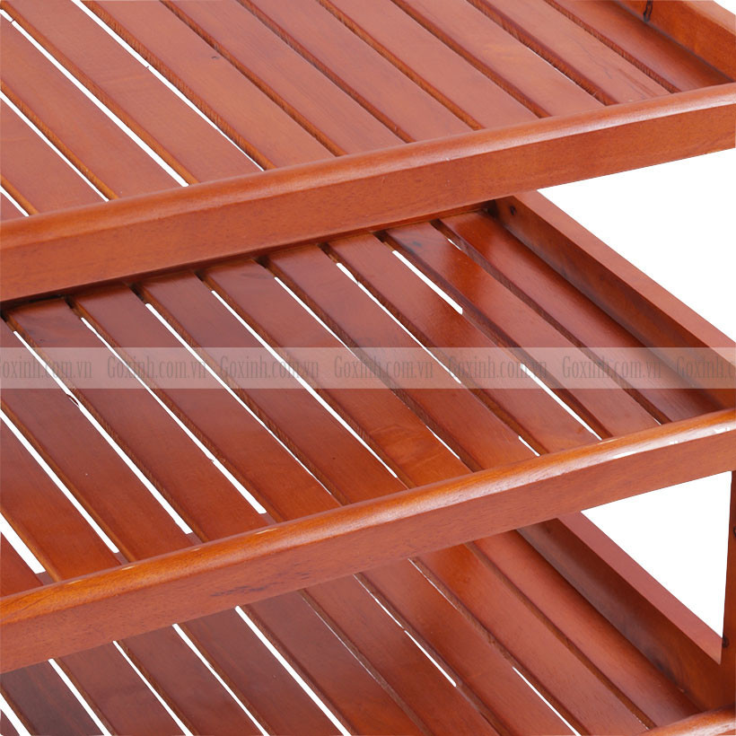kệ để giày dép bằng gỗ 5 tầng màu vecni, phù hợp nhiều phong cách nội thất