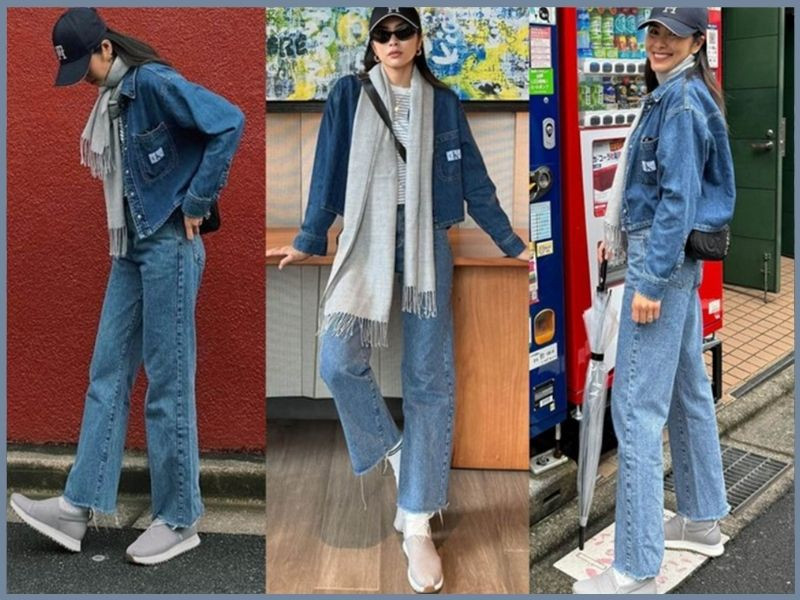 Kết hợp phong cách denim on denim với giày thể thao nữ