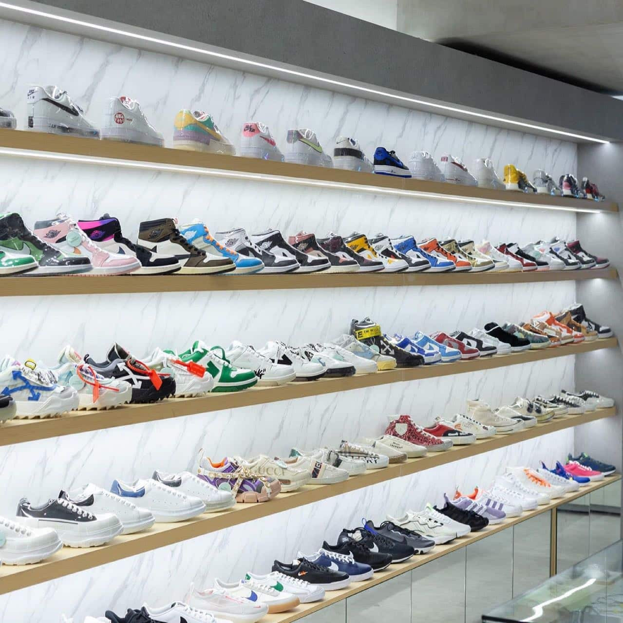 Không gian chuyên nghiệp trưng bày giày sneaker cao cấp tại Tico Sneaker Hà Nội