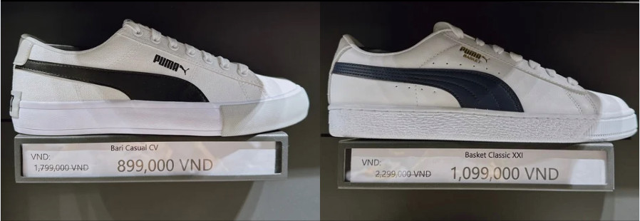 Khu vực trưng bày giày Puma chính hãng với nhiều ưu đãi giảm giá tại cửa hàng.