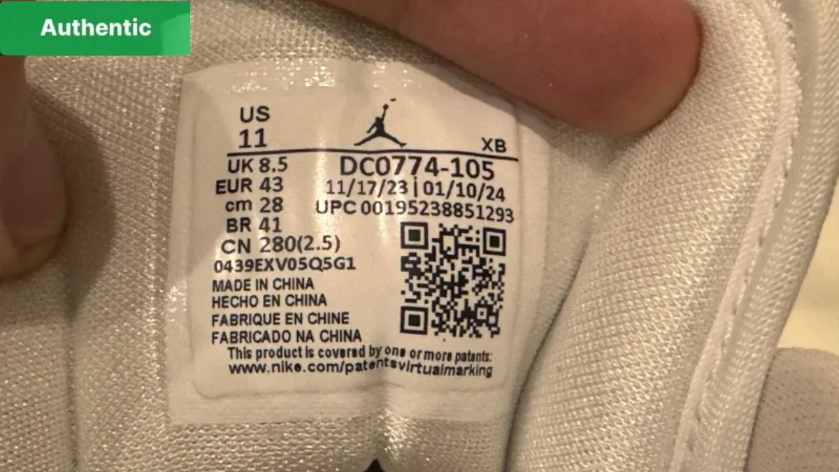 Kiểm tra tem size giày Jordan 1 Low real