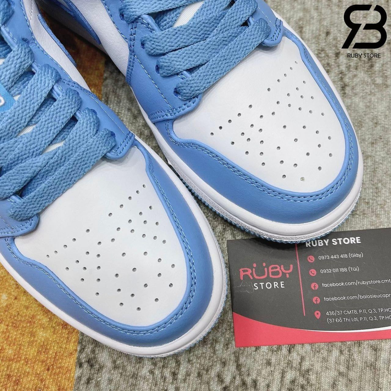 Lỗ thoát khí trên mũi giày Nike Jordan xanh dương đảm bảo sự thoải mái