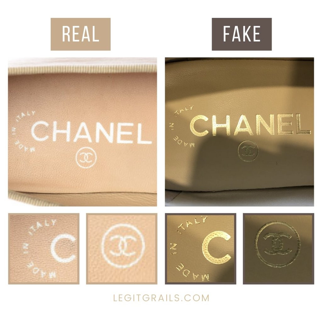 Logo in bên trong giày búp bê Chanel giúp phân biệt hàng thật giả