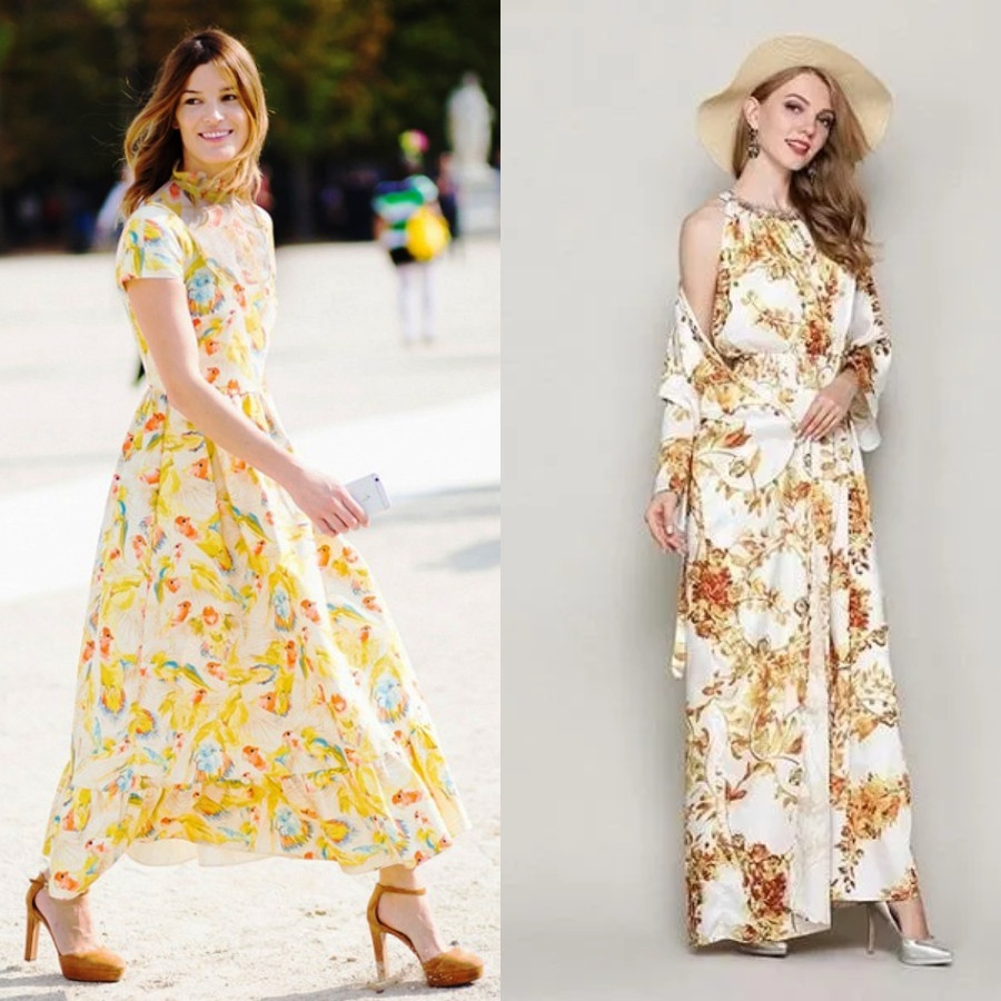 Mặc đầm maxi màu be thanh lịch phối cùng giày cao gót trắng duyên dáng