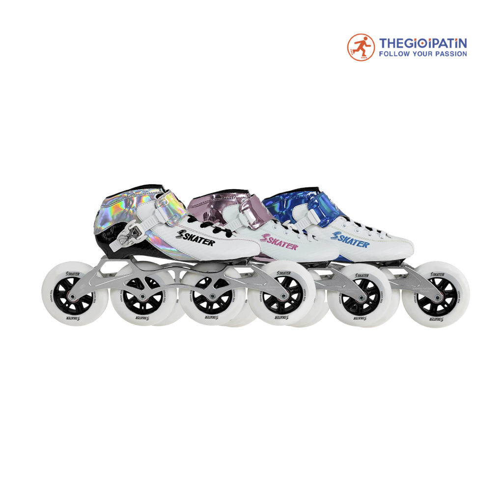 Mẫu giày patin chuyên nghiệp iskater SK3 màu trắng hồng với khung sườn carbon cao cấp