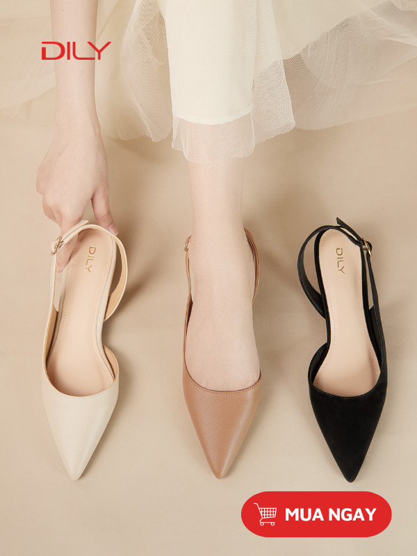 Mẫu giày slingback mũi nhọn màu be thanh lịch, phù hợp xu hướng giày nữ đẹp 2024