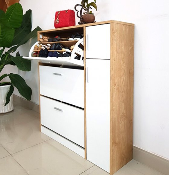 Mẫu tủ giày dép bằng gỗ công nghiệp màu trắng hiện đại