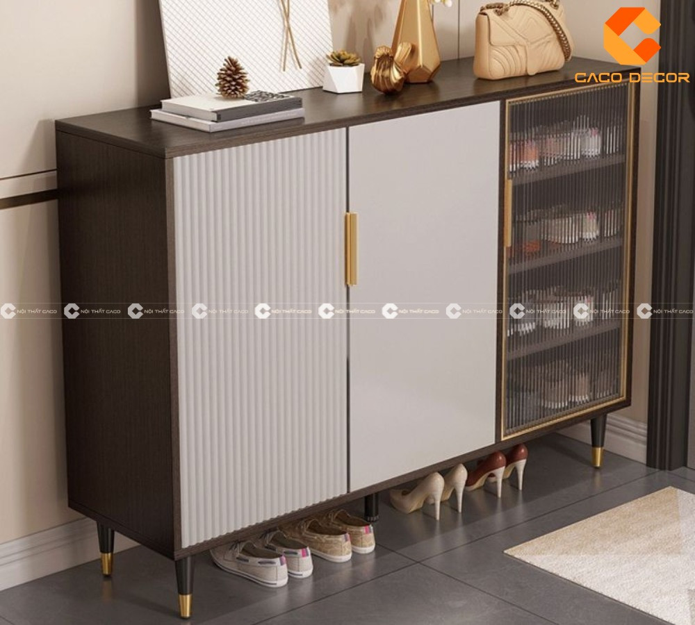 Mẫu tủ giày dép hiện đại kết hợp cánh kính sang trọng