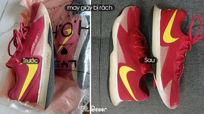 May giày thể thao bị rách vải phần thân