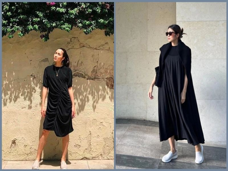 Mix đầm maxi, đầm suông với giày thể thao nữ